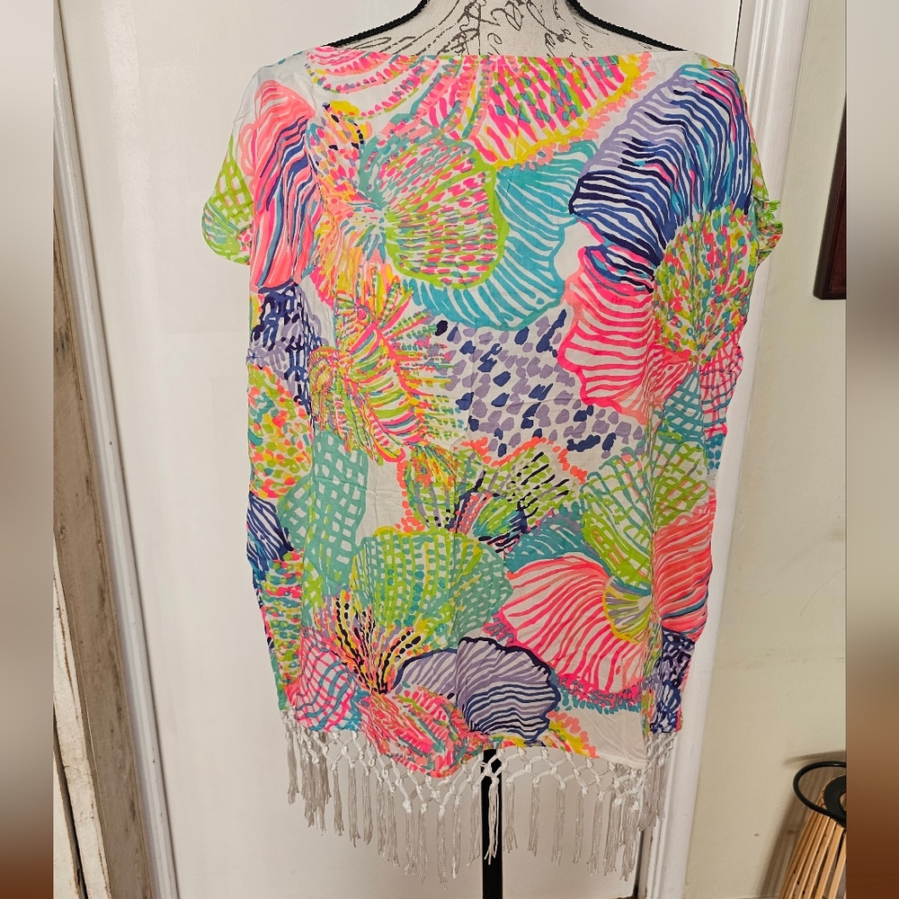 NWT Lilly Pulitzer Jasmine Caftan Fringe Top Size M/L